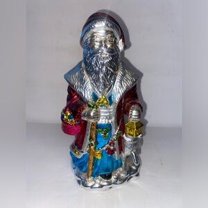 Vintage Unbranded Foil Painted China Santa 10 1/2”